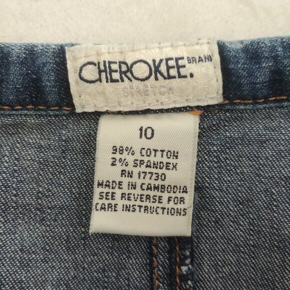 Cherokee 98% cotton denim blue jean skirt tie waist front slit pockets 10 - Picture 7 of 12
